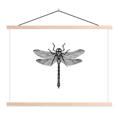 Produktbild von MuchoWow® Textilposter Libelle - Insekten - Retro - Schwarz und weiß 120x90 cm mit holzfarbenen Rahmen - Magnetisch