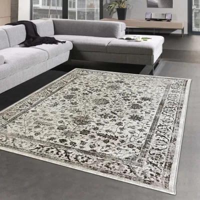 Immagine prodotto di Tappeto orientale a tinta unita - disegno floreale - in formato crema - 120 x 170 cm