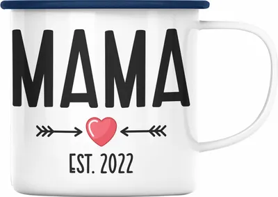 Produktbild von Trendation - Du Wirst Mama 2022 Emaille Tasse Geschenk Schwangerschaft Verkünden Mutter Überraschung Baby Emaille Emaille Tasse Mutter 2022 (Blau)