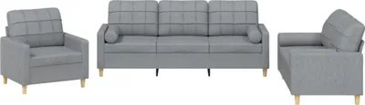 Immagine prodotto di vidaXL Set divano 3 pezzi con cuscini in tessuto grigio chiaro