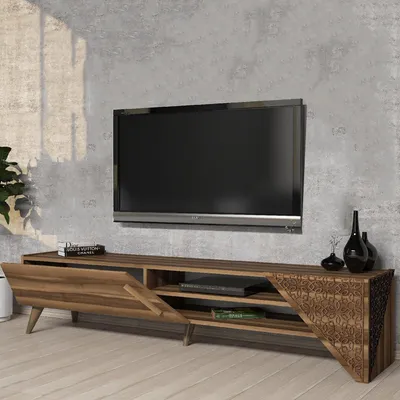 Image de Campli - Meuble TV, 180x40x37 cm Noyer Marron, une Étagère