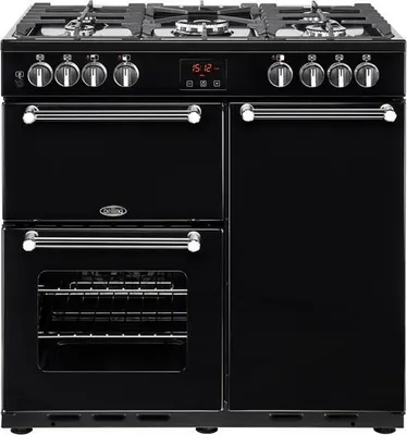 Image de Piano de cuisson gaz 5 feux 3 fours électriques - Belling - PKENS90DFBLK -