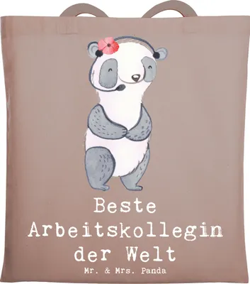 Produktbild von Mr. & Mrs. Panda Jutebeutel Panda Beste Arbeitskollegin der Welt - Braun Pastell - Geschenk, Büro, Ruhestand, Tote Bag, Einkaufstasche, Beruf, Arbeit, Freundin, Tasche