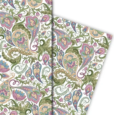 Produktbild von Üppiges edles Geschenkpapier mit Paisley Dekor, grün - G10148, 32 x 48cm