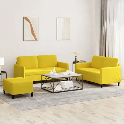Produktbild von Design 3-tlg. Sofagarnitur Gelb Samt, Schlafsofas 2024 Neu