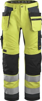 Produktbild von Snickers AllroundWork Hi-Vis Arbeitshose m. Holstertaschen, Kl. 2, EN 14404, 20471 HV-Gelb-Stahlgrau-58
