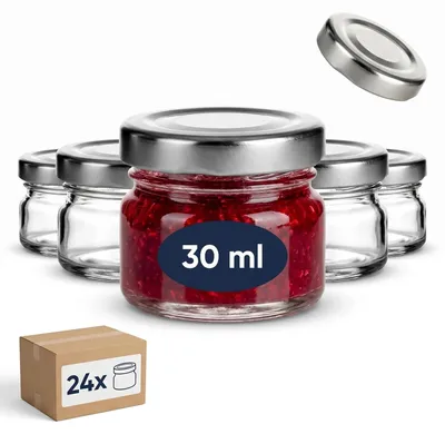 Produktbild von Kräutertöpfchen Gewürzgläser Mini Einmachgläser - 30 ml - 24 Stück - Glas mit silbernem Schraubdeckel