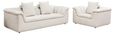 Produktbild von 3-Sitzer-Sofa und Sessel aus Stoff in Cremeweiß CAZOCHA