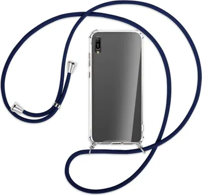 Produktbild von Handykette Backcover-Schutzhülle mit Band (Metall silberfarben) für Huawei Y6 2019 - dunkelblau