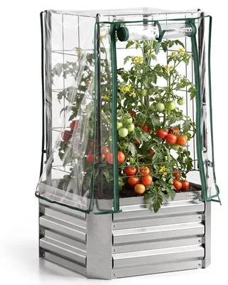 Produktbild von Hochbeet Pflanzkasten 53x53x90 cm mit Rankgitter, Blumenkasten aus Holz
