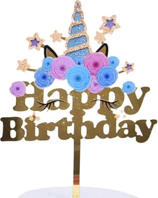 Image de Décoration en acrylique pour gâteau « Happy Birthday » Licorne