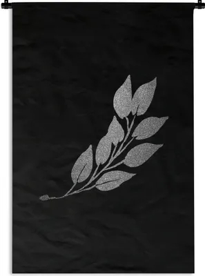 Produktbild von MuchoWow® Wandteppich Wandbehang Zweig mit länglichen Blättern auf schwarzem Hintergrund - schwarz und weiß 120x180 cm Tapisserie Dekoration Wandtuch - Schlafzimmer - Dekorationen für das Haus