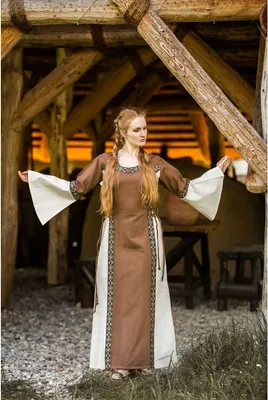Produktbild von Mittelalter Baumwollkleid Tabak/Natur "Angie" XS