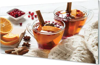 Produktbild von Glasbilder 140x70 Wandkunst Winter tea cup