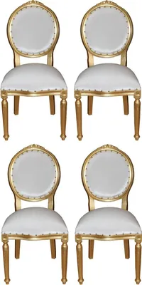 Produktbild von Casa Padrino Luxus Barock Esszimmer Set Medaillon Weiß / Gold 50 x 52 x H. 99 cm - 4 handgefertigte Esszimmerstühle - Barock Esszimmermöbel