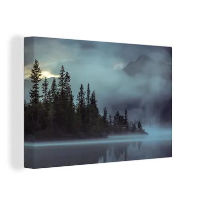 Obrázok produktu pre OneMillionCanvasses® - Maľba na plátne - Obraz na plátne Nástenná maľba na plátne - Les - voda - hmla - 150x100cm - Fotografia na plátne - maľba na