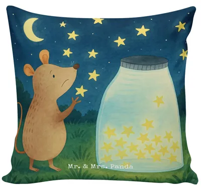 Produktbild von Mr. & Mrs. Panda Sofakissen Maus Sterne Design - Weiß - Geschenk, Taufe, Tiermotive, Schwangerschaft, kissen bedruckt, Kuschel, Dekokissen, Geburt, 40x40, zier