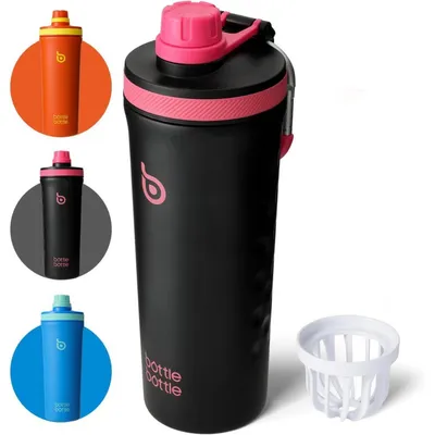 Image de Bouteille de sport en acier inoxydable de 750 ml avec boule mélangeuse – Shaker protéiné pour les protéines et le fitness, sans BPA, à double paroi, étanche, bouteille de sport (noir)