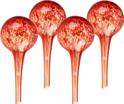 Produktbild von Relaxdays Bewässerungskugeln Glas, 4er Set, HxD: 15 x 6 cm, Gießkugeln für Pflanzen, Bewässerungshelfer Urlaub, rot