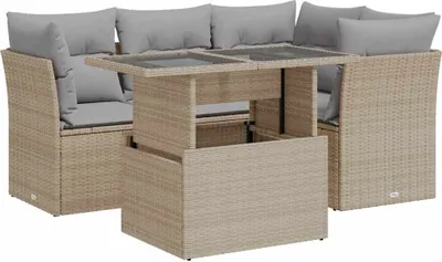Produktbild von vidaXL 5-tlg. Garten-Sofagarnitur mit Kissen Beige Poly Rattan