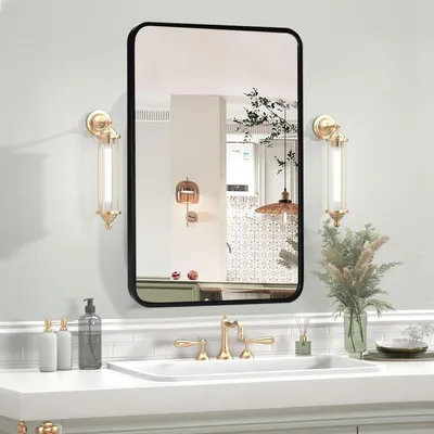 Immagine prodotto di Specchio da bagno, 70x50 cm, specchio da parete con cornice in alluminio nero