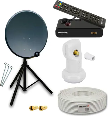 Produktbild von PremiumX Camping SAT Anlage 80cm ALU Antenne LNB Kabel Stativ Receiver