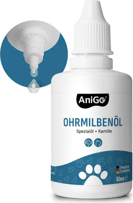 Produktbild von AniGo Ohrmilbenöl 50ml sofort wirksames Mittel für Katzen – gegen Ohrmilben mit Kamille für Katze, Sanfte Pflege bei Juckreiz im Ohr, Ohrentropfen Milben, Ohrenreiniger
