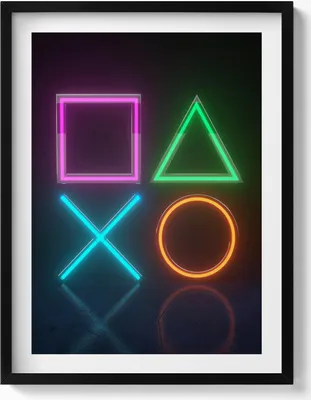 Produktbild von Gamer-Symbole - Konsolenpad-Zeichen– Wandbild mit Rahmen – Gerahmtes Bild  – Wanddekoration – 60x80 cm –  Schwarz Rahmen