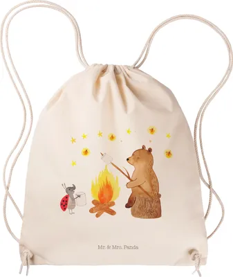 Produktbild von Mr. & Mrs. Panda gym tasche Bär & Marienkäfer Lagerfeuer - Transparent - Geschenk, Beutel, Baumwolltasche, Teddy, leichter rucksack, sporttasche klein, Jutebeutel, wander