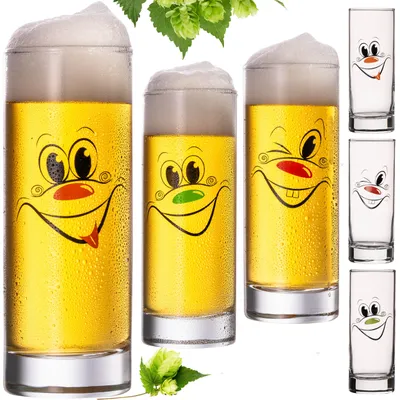 Produktbild von PLATINUX Kölschgläser mit lustigen Gesichtern Glas 300ml (max 335ml) Set 6 Teilig Biergläser Bierstangen Karneval