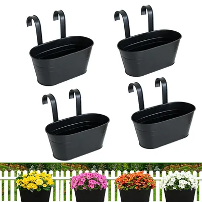 Produktbild von 4 Stück Hängende Blumentöpfe mit Abnehmbaren Haken - 28 cm Schwarz