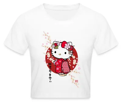 Produktbild von Spreadshirt Hello Kitty Japan Kimono Kirschblüten Crop Top, XL, Weiß