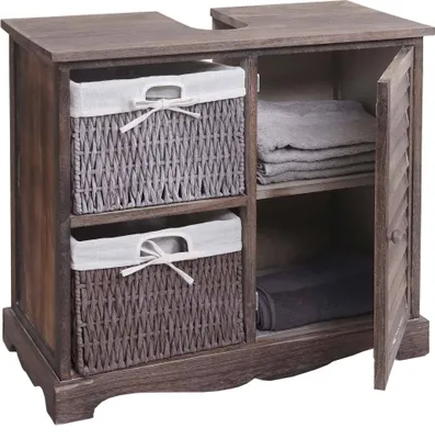 Immagine prodotto di Mobiletto HWC-H20, lavabo da bagno, cestello in legno massiccio 60x65x31cm ~ marrone shabby