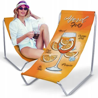 Produktbild von Metall Gartenliege „Aperol“ – klappbarer Strandliegestuhl mit Bezug, leichte Campingliege für Garten, Strand und Urlaub
