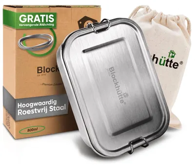 Productafbeelding van Blockhütte RVS lunchbox 800 ml lekvrij bento box 3 vakjes