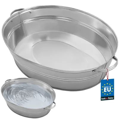 Produktbild von KOTARBAU® Zinková vaňa do záhrady veľká 27 litrov okrúhly pozinkovaný oceľový zinkový kvetináč záhradný chladič na nápoje pozinkovaná vaňa zinková misa záhradný chladič na šampanské plechová misa záhradná miska na rastliny