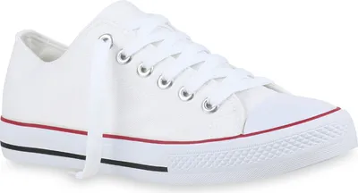Produktbild von Mytrendshoe Herren Sneaker High Basic Schnürschuhe Turnschuhe Freizeit Schuhe 820809, Farbe: Weiß Rotstreifen, Größe: 36