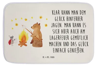 Produktbild von Mr. & Mrs. Panda Badteppich Bär & Marienkäfer Lagerfeuer - Weiß - Geschenk, Badezimmerteppich, Badematte, Badläufer, Teddy, Teppich Fürs Bad, Duschvorleger