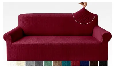 Produktbild von Jacquard Sofabezüge für 3-Sitzer, Anti-Falten, hohe Dehnung, rutschfester Schutz für das Wohnzimmer (3-Sitzer, Weinrot)