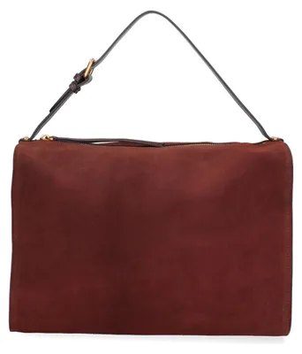 Produktbild von Damen-Schultertasche aus echtem Wildleder mit Reißverschluss Italy Cognac UNICA 35x23x14 cm