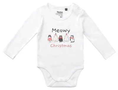 Produktbild von Huuraa Baby Body Meowy Christmas Katzen 74 White Baumwolle Fairtrade Langarmbody Geschenkidee