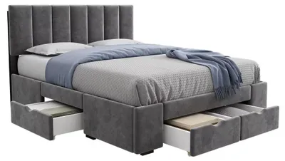 Productafbeelding van Gestoffeerd bed - Bekleed met fluweel - 140 x 200 cm - Lattenbodem - Hoofdeinde - 4 lades - Grijs