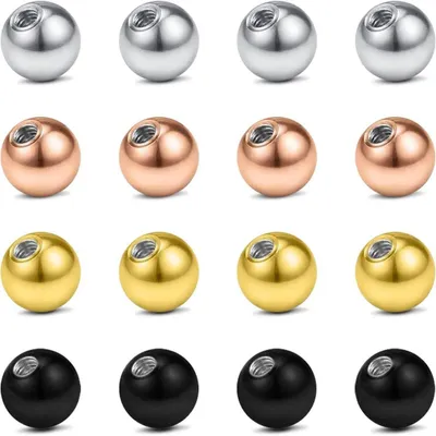 Produktbild von Piercing Kugeln 14G 1,6mm Ersatzkugeln Chirurgenstahl 16 Stück 8mm Silber Roségold Gold Schwarz
