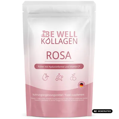 Produktbild von Be Well Kollagen ROSA Pulver | Mit Hyaluronsäure & Vitamiin C | 300 g, KI-generiertes Bild