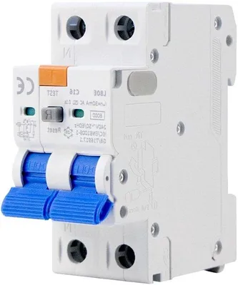 Produktbild von 16-A-Sicherheitsschalter mit Erdungsfunkauslösung 6 kA und 2-poligem Abreißschutz, automatische Elektroschutzsteuerung.