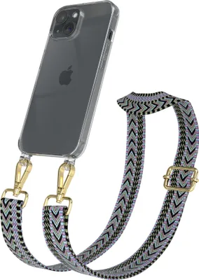 Produktbild von EAZY CASE Handykette - Verstellbarer Trageriemen kompatibel mit Apple iPhone 15, Handykordel mit transparenter Silikon-Hülle, Band in Lila