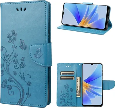 Produktbild von Mobigear Flowers  OPPO A17 Hülle Klapphülle Geldbörse - Blau