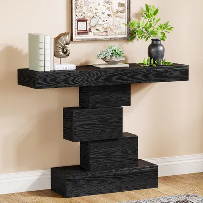 Obrázek produktu pro Konferenční stolek, 108 cm, odkládací stolek, stolek do předsíně s geometrickou základnou, stolek k pohovce