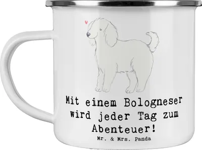 Produktbild von Mr. & Mrs. Panda Pott Bologneser Abenteuer - Weiß - Geschenk, Hunderasse, treue Begleiter, emaillebecher, Hunderassen, becher emaille, Pflege, intelligente Hunde, Tasse