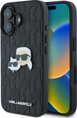 Image de Karl Lagerfeld Monogram Karl & Choupette Head Pin Case pour Iphone 16 Plus - Noir